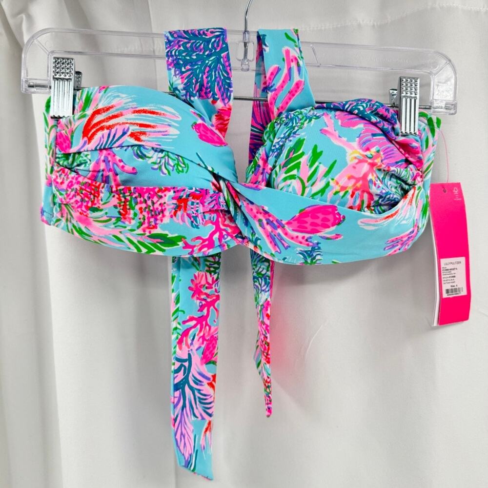Lilly Pulitzer Eddee Cay to My Heart Celestial Blue Bandeau Bikini Top Sz 6